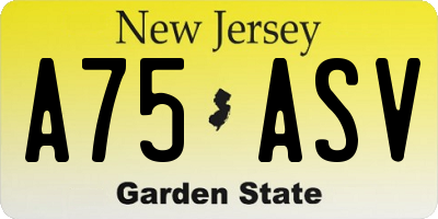 NJ license plate A75ASV