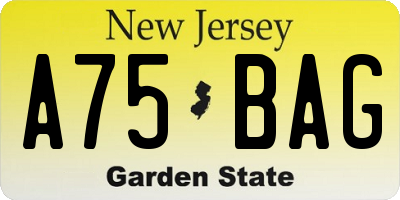 NJ license plate A75BAG