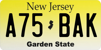 NJ license plate A75BAK
