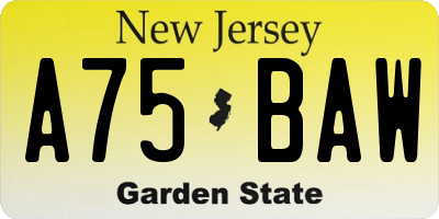 NJ license plate A75BAW
