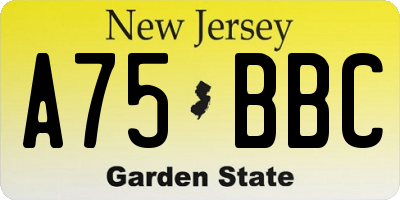 NJ license plate A75BBC