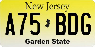 NJ license plate A75BDG