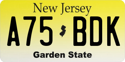 NJ license plate A75BDK
