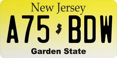 NJ license plate A75BDW
