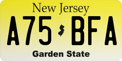 NJ license plate A75BFA