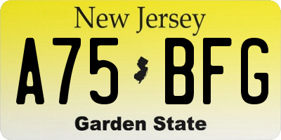NJ license plate A75BFG