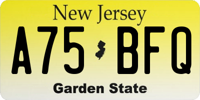 NJ license plate A75BFQ