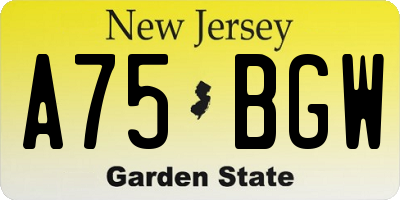 NJ license plate A75BGW