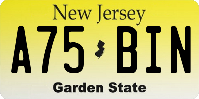 NJ license plate A75BIN