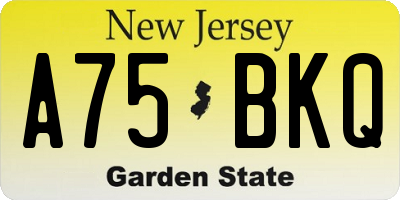 NJ license plate A75BKQ