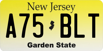 NJ license plate A75BLT