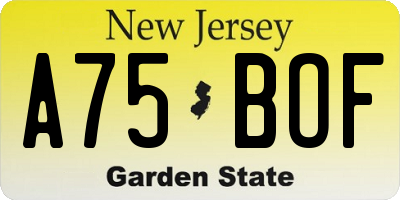 NJ license plate A75BOF