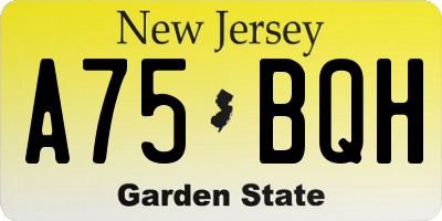 NJ license plate A75BQH