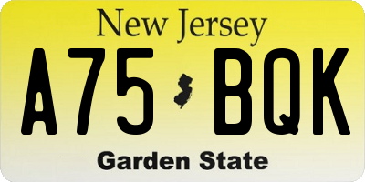 NJ license plate A75BQK