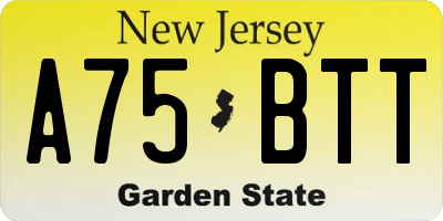 NJ license plate A75BTT
