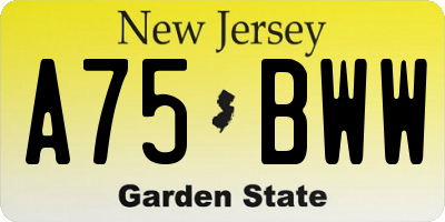 NJ license plate A75BWW