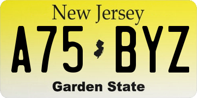 NJ license plate A75BYZ