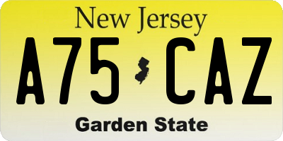 NJ license plate A75CAZ