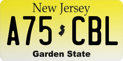 NJ license plate A75CBL
