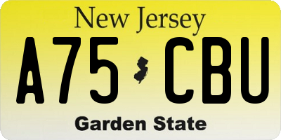 NJ license plate A75CBU
