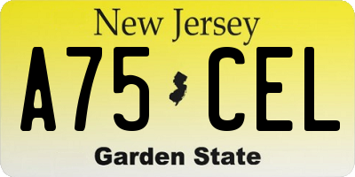 NJ license plate A75CEL