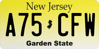 NJ license plate A75CFW