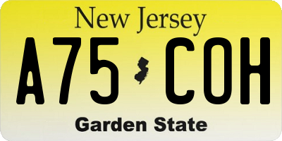 NJ license plate A75COH
