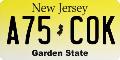 NJ license plate A75COK