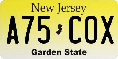 NJ license plate A75COX