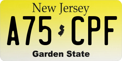 NJ license plate A75CPF