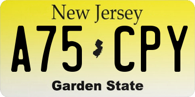 NJ license plate A75CPY