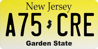 NJ license plate A75CRE