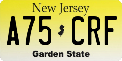 NJ license plate A75CRF