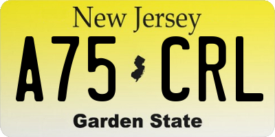 NJ license plate A75CRL