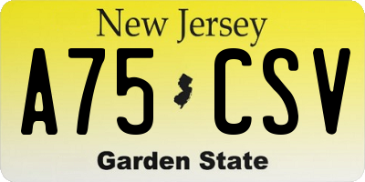 NJ license plate A75CSV