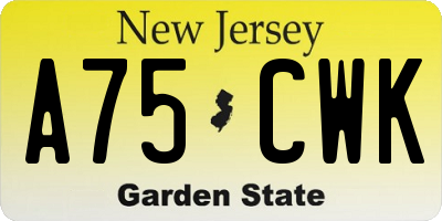 NJ license plate A75CWK