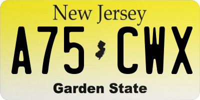 NJ license plate A75CWX