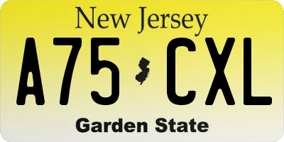 NJ license plate A75CXL