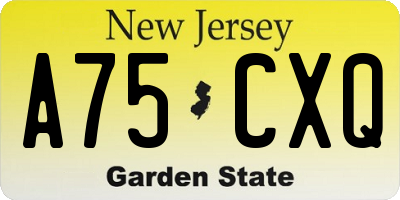 NJ license plate A75CXQ