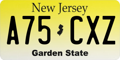 NJ license plate A75CXZ