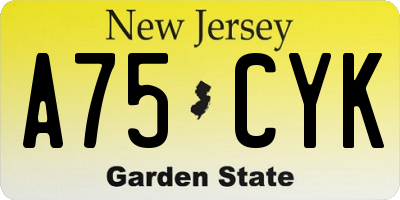 NJ license plate A75CYK