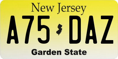 NJ license plate A75DAZ