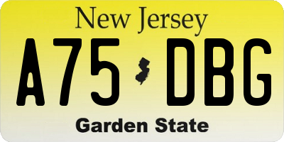 NJ license plate A75DBG