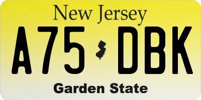 NJ license plate A75DBK