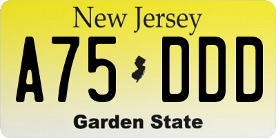 NJ license plate A75DDD