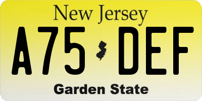 NJ license plate A75DEF
