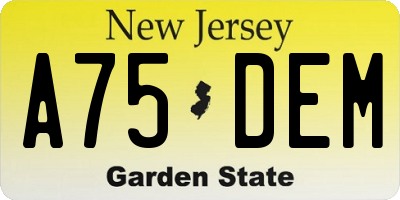 NJ license plate A75DEM