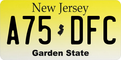 NJ license plate A75DFC