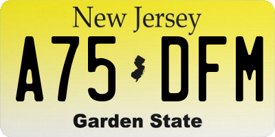 NJ license plate A75DFM