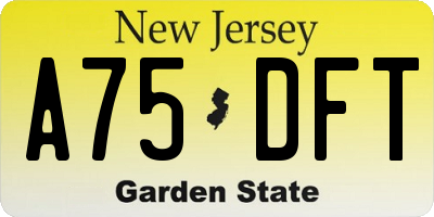 NJ license plate A75DFT